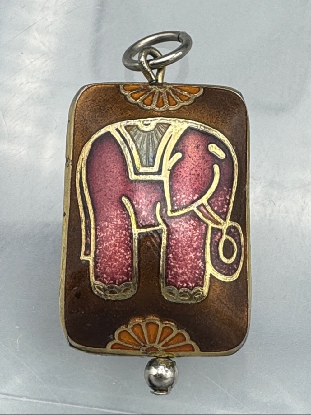 Enamel Elephant Pendant - Pink & Brown Cloisonné - Picture 2 of 4